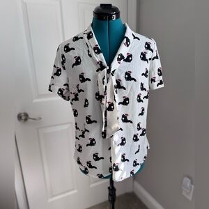 Modcloth Polished and Playful Tie-Neck Blouse-Ivory Cats